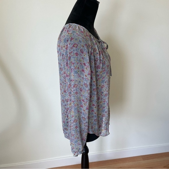 Joie Multicolor Abstract Floral Print Silk Tie Neck Hidden Button Placket Blouse - Picture 4 of 6